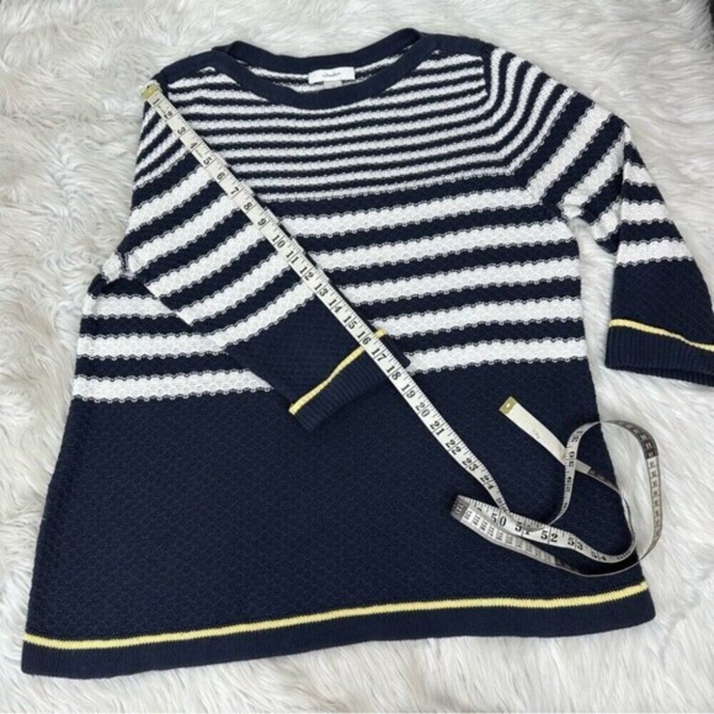 CJ Banks Womens 1X Navy Blue White Striped 100% Cotton 3/4 Sleeve Sweater Top - Picture 12 of 12